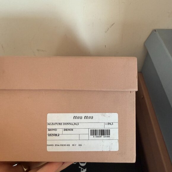 NWT Miu Miu Slingback Pumps Blue Denim Frayed Cap Toe Chain-Link 34.5 - Picture 3 of 9